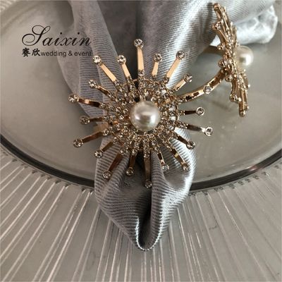 Pearl Napkin And Ring Set Flower Ray Gold Metal 6cm