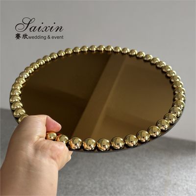 Red Gold Plastic Charger Plate With Beaded Rims 13 In Mirror Glass Plate