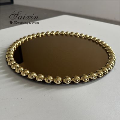 Red Gold Plastic Charger Plate With Beaded Rims 13 In Mirror Glass Plate