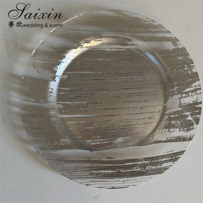 Hot Sale Wedding Table Decoration Glass Charger Plates 33 cm Wedding Glass Charger Plates