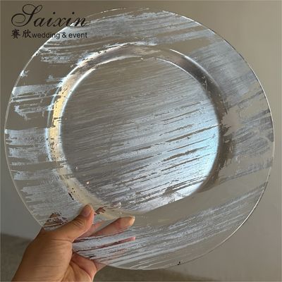 Hot Sale Wedding Table Decoration Glass Charger Plates 33 cm Wedding Glass Charger Plates