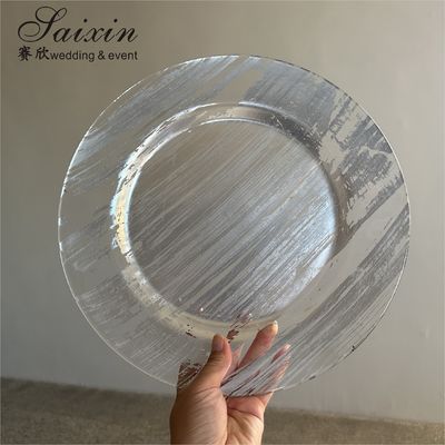 Hot Sale Wedding Table Decoration Glass Charger Plates 33 cm Wedding Glass Charger Plates
