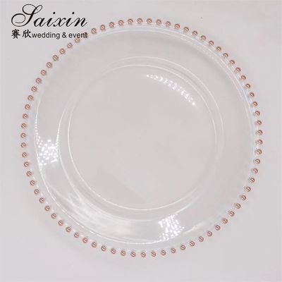Plastic Gold Beaded Acrylic Charger Plate Wedding Table Decoration Clear