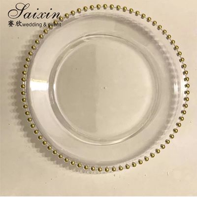 Plastic Gold Beaded Acrylic Charger Plate Wedding Table Decoration Clear