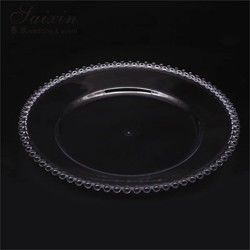 Plastic Gold Beaded Acrylic Charger Plate Wedding Table Decoration Clear