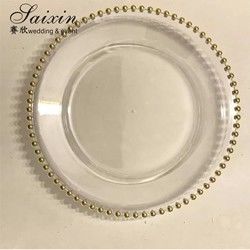 Plastic Gold Beaded Acrylic Charger Plate Wedding Table Decoration Clear