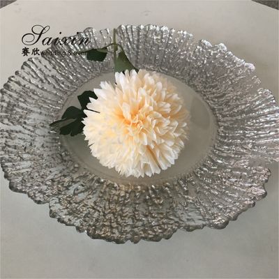 ZT-P056 Clear Silver Rim Decoration Glass Charger Plate For Home Wedding Decoration
