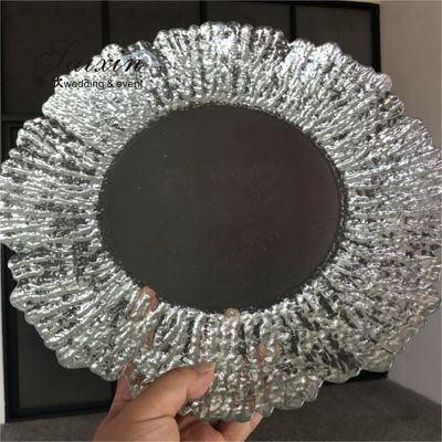 ZT-P056 Clear Silver Rim Decoration Glass Charger Plate For Home Wedding Decoration