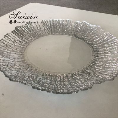 ZT-P056 Clear Silver Rim Decoration Glass Charger Plate For Home Wedding Decoration