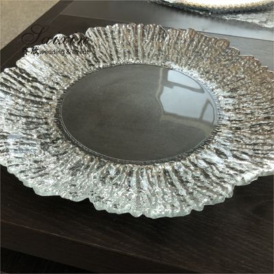 ZT-P056 Clear Silver Rim Decoration Glass Charger Plate For Home Wedding Decoration