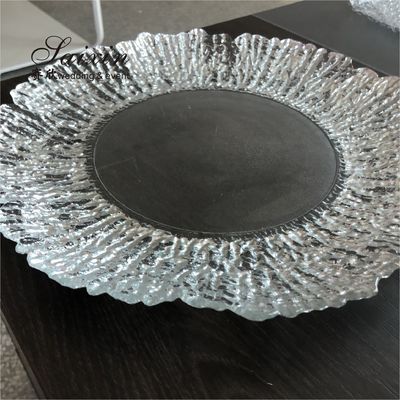 ZT-P056 Clear Silver Rim Decoration Glass Charger Plate For Home Wedding Decoration