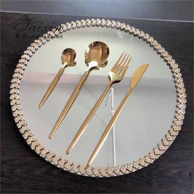 SX-P054 New Luxury Diamond Rim Mirror Glass Plate For Weddings Event