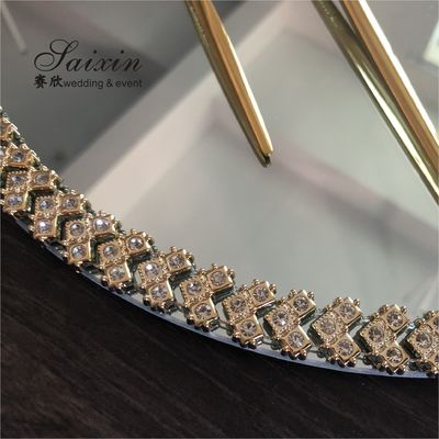 SX-P054 New Luxury Diamond Rim Mirror Glass Plate For Weddings Event