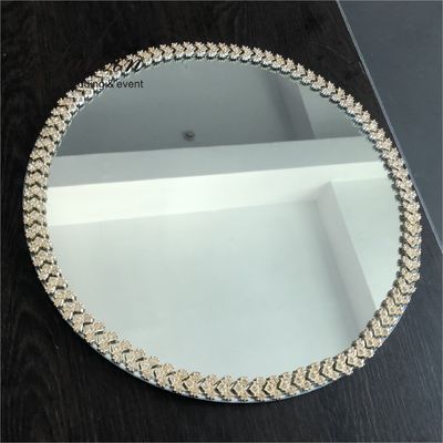 SX-P054 New Luxury Diamond Rim Mirror Glass Plate For Weddings Event