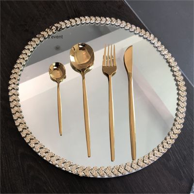 SX-P054 New Luxury Diamond Rim Mirror Glass Plate For Weddings Event