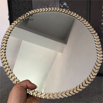 SX-P054 New Luxury Diamond Rim Mirror Glass Plate For Weddings Event