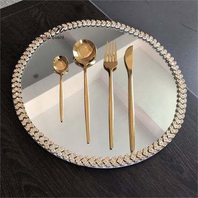 SX-P054 New Luxury Diamond Rim Mirror Glass Plate For Weddings Event