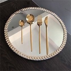 SX-P054 New Luxury Diamond Rim Mirror Glass Plate For Weddings Event