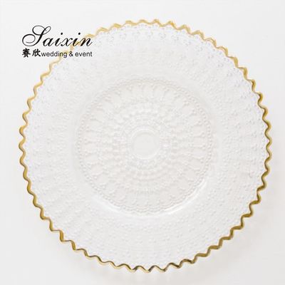 Gold Clear Beaded Glass Charger Plates Round 32cm