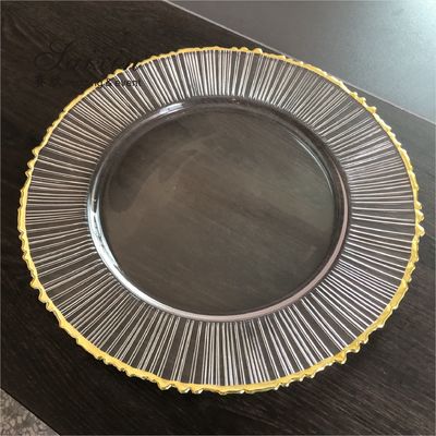 Christmas Glass Charger Plate For Wedding Events Table Decoration Gold Rim Set Of 6
