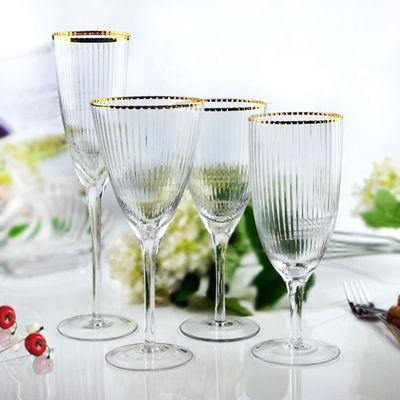 Gold Edge Clear Wine Champagne Water Glasses Party Personalised Wedding Glassware