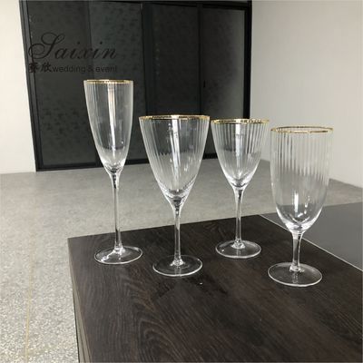 Gold Edge Clear Wine Champagne Water Glasses Party Personalised Wedding Glassware