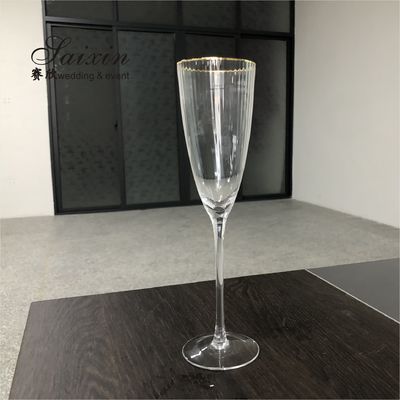 Gold Edge Clear Wine Champagne Water Glasses Party Personalised Wedding Glassware