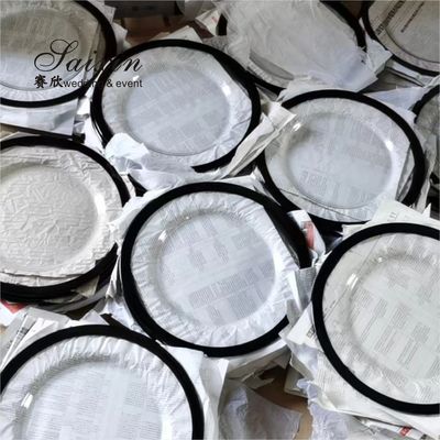 14 Inch 16 Inch  Glass Clear Charger Plates With Black Rim For Wedding Events