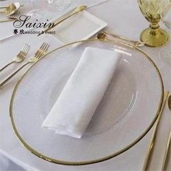 14 Inch 16 Inch  Glass Clear Charger Plates With Black Rim For Wedding Events