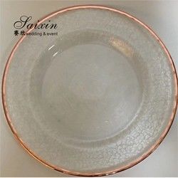 14 Inch 16 Inch  Glass Clear Charger Plates With Black Rim For Wedding Events
