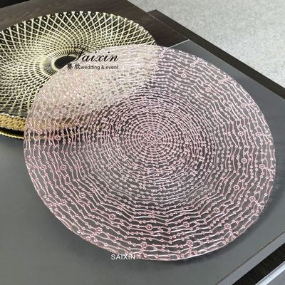 ZT-P046  Transparent with pink colors glass charger plate for wedding