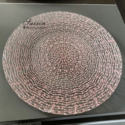 ZT-P046  Transparent with pink colors glass charger plate for wedding