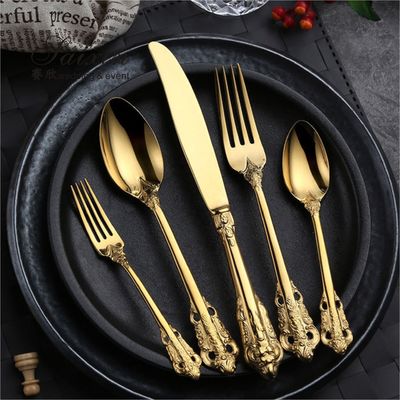 SX-GP-012  Luxury vintage stainless steel knife fork spoon 4pieces set cutlery for wedding dinner party