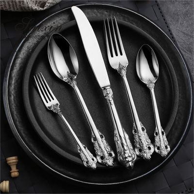 SX-GP-012  Luxury vintage stainless steel knife fork spoon 4pieces set cutlery for wedding dinner party