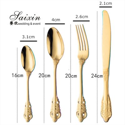 SX-GP-012  Luxury vintage stainless steel knife fork spoon 4pieces set cutlery for wedding dinner party