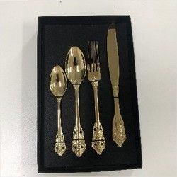 SX-GP-012  Luxury vintage stainless steel knife fork spoon 4pieces set cutlery for wedding dinner party