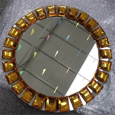 Gold Diamond Beaded Rim Charger Plates Mirror Flat Dish For Wedding Event