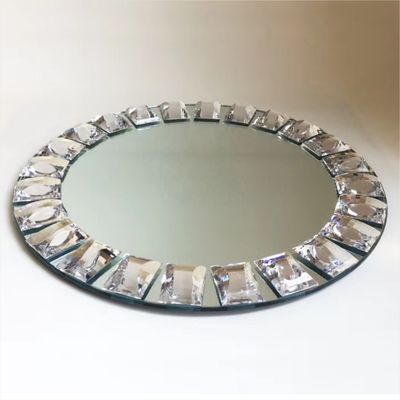 Gold Diamond Beaded Rim Charger Plates Mirror Flat Dish For Wedding Event