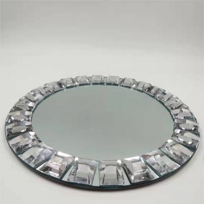 Gold Diamond Beaded Rim Charger Plates Mirror Flat Dish For Wedding Event