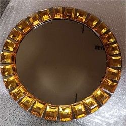 Gold Diamond Beaded Rim Charger Plates Mirror Flat Dish For Wedding Event