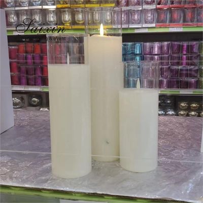Hot sale  wedding  decoration real wax flicke moving flame LED pillar candle with glass cups