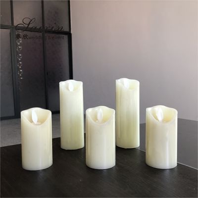 Hot sale  wedding  decoration real wax flicke moving flame LED pillar candle with glass cups