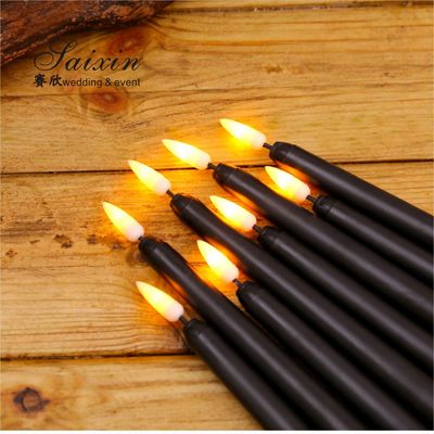 Factory wholesale remote control black LED acrylic plastic thin taper candles for Parties