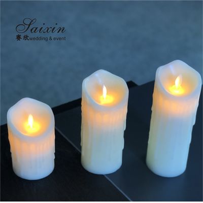 Good quality event decoration real wax dripping dancing flame LED pillar candle