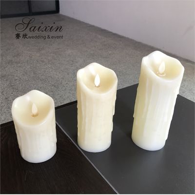 Good quality event decoration real wax dripping dancing flame LED pillar candle