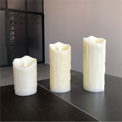 Good quality event decoration real wax dripping dancing flame LED pillar candle