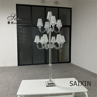 Event Decoration 11 Arms Crystal Candelabra With Glass Shade For Wedding Centerpieces