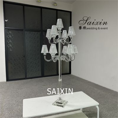 Event Decoration 11 Arms Crystal Candelabra With Glass Shade For Wedding Centerpieces