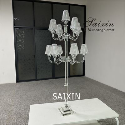 Event Decoration 11 Arms Crystal Candelabra With Glass Shade For Wedding Centerpieces