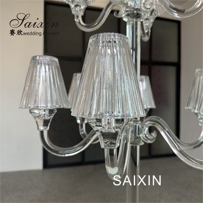 Event Decoration 11 Arms Crystal Candelabra With Glass Shade For Wedding Centerpieces